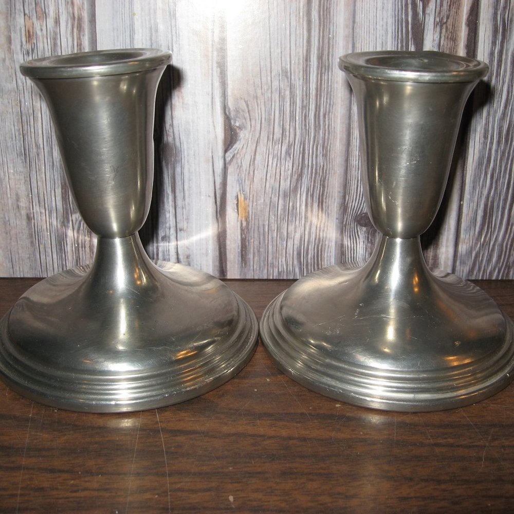 EMPIRE PEWTER CANDLEHOLDER PAIR